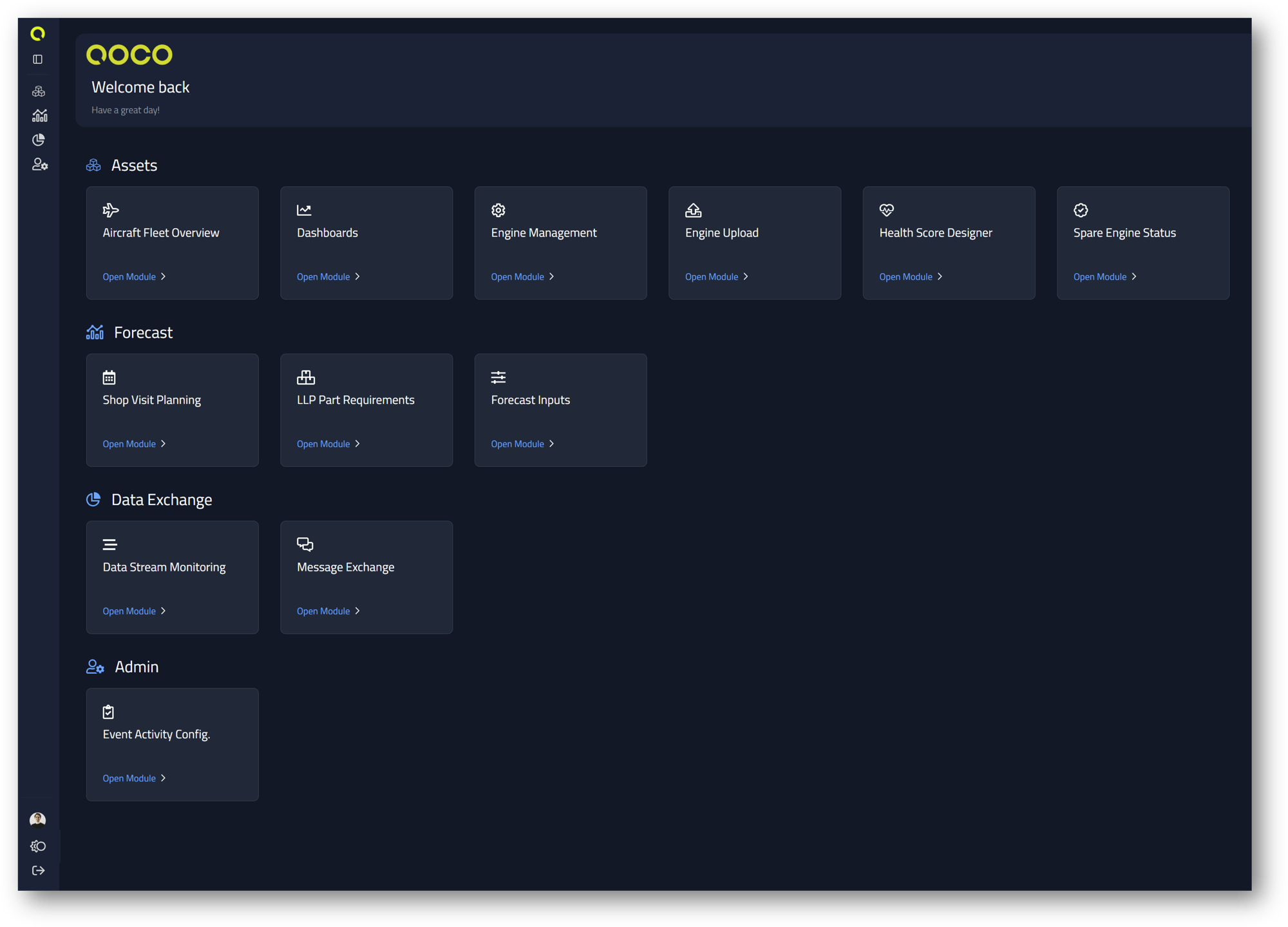 Engine Fleet Management Platform dark mode website