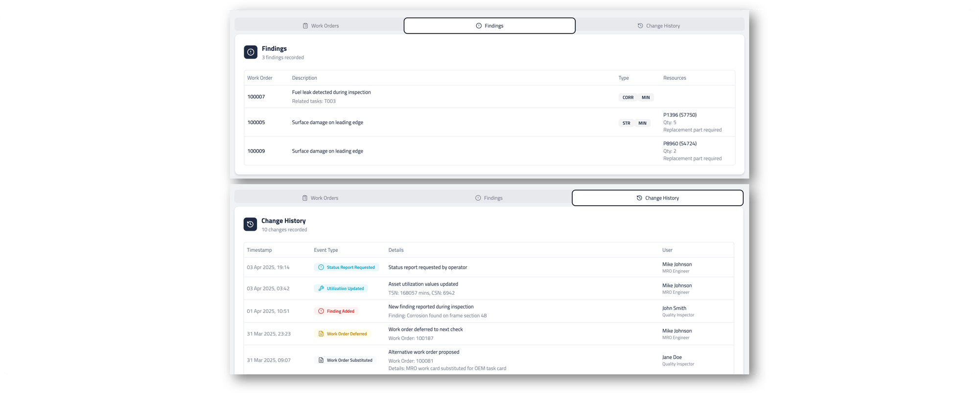 Findings and change history-1